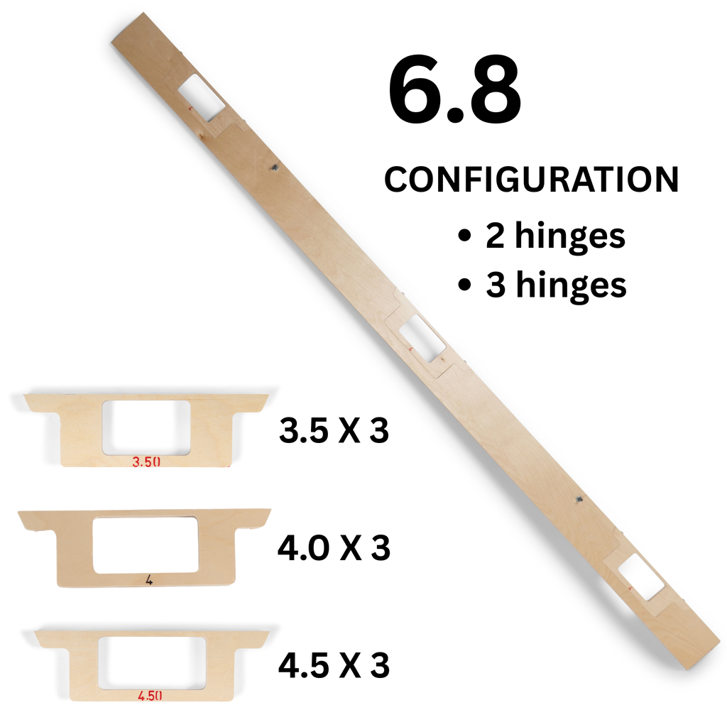 Door Template full length one-piece template for 6 foot 8 inch doors, top-down view showing precision-cut hinge cutouts.